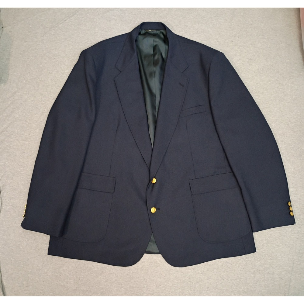 Ivy Crew Mens Navy Blue Blazer Gold Crest Buttons Hopsack Sport Coat 50L USA